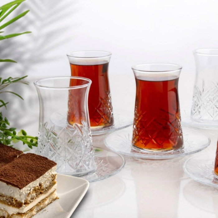 Traditional Turkish Tea Set - Pasabahce Timeless 12 Pieces Glass for 6 Persons