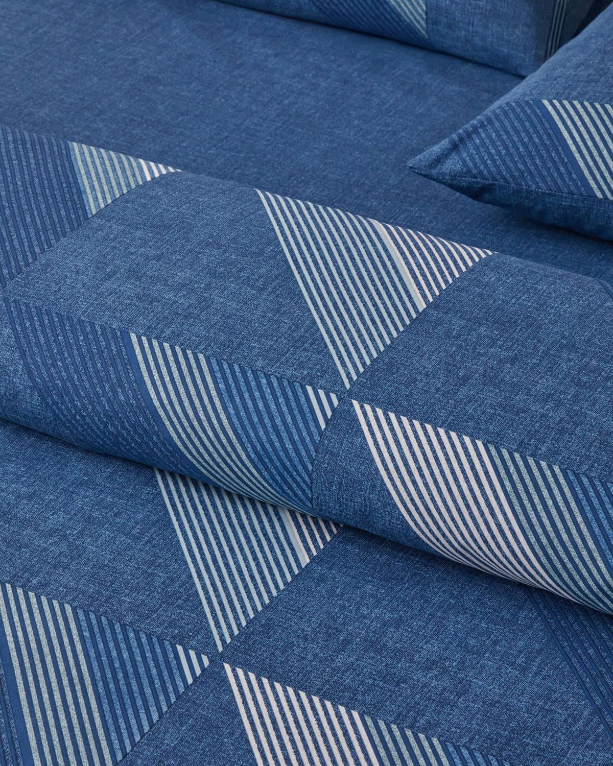 Triangle Flow Easy Care Double Duvet Cover Set   Premium Navy Blue Bedding