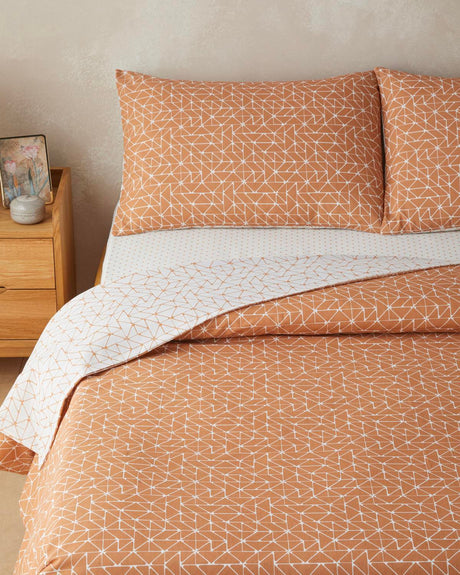 Professional Easy Iron Single Duvet Cover Set   Trio Shape   Orange