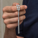 Men's Tesbih - Silver-Tone Grooved Capsule Prayer Beads