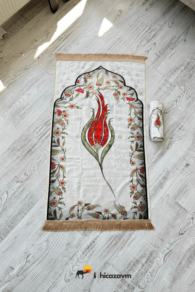 Tulip Marbled Prayer Rug with Bag(Red) - TryAladdin