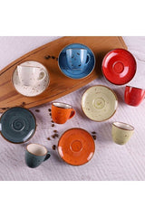 Tulu Porselen Luna Reactive Mix Professional Porcelain Coffee Cup Set - 6 - Piece Collection - TryAladdin