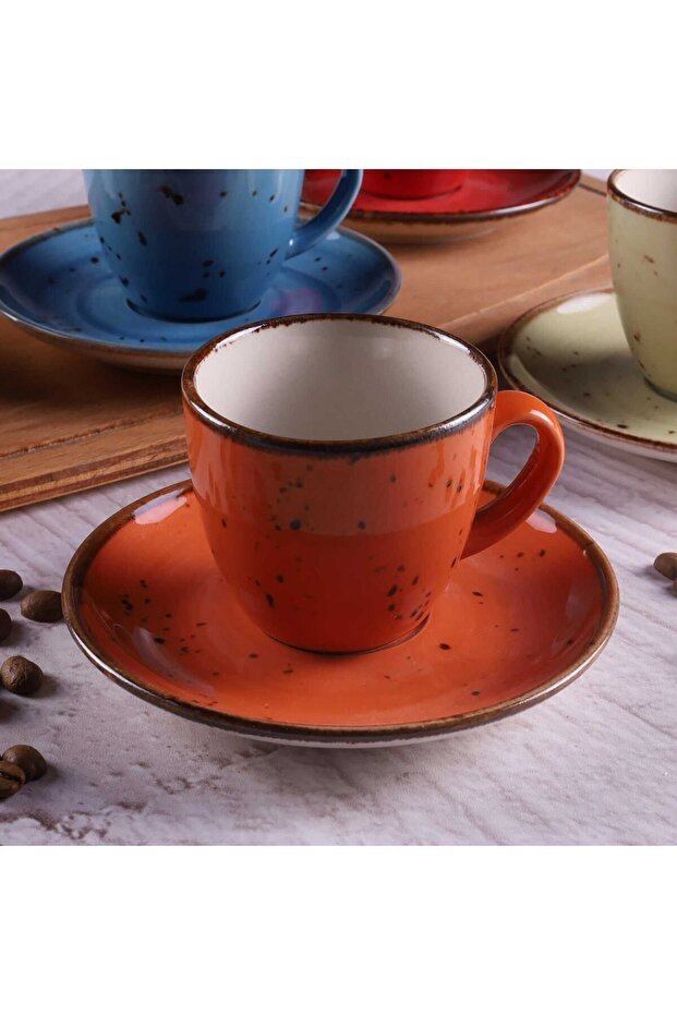 Tulu Porselen Luna Reactive Mix Professional Porcelain Coffee Cup Set - 6 - Piece Collection - TryAladdin
