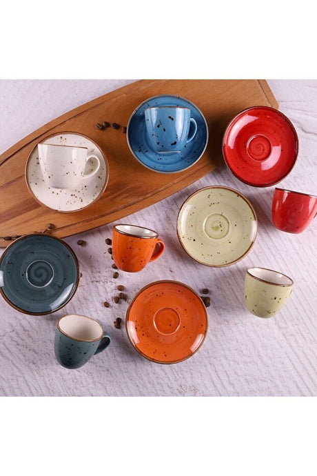 Tulu Porselen Luna Reactive Mix Professional Porcelain Coffee Cup Set - 6 - Piece Collection - TryAladdin