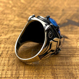 Turkish Handcrafted 925 Sterling Silver Men's Helmet Ring with Vibrant Blue Paraiba Stone - TryAladdin