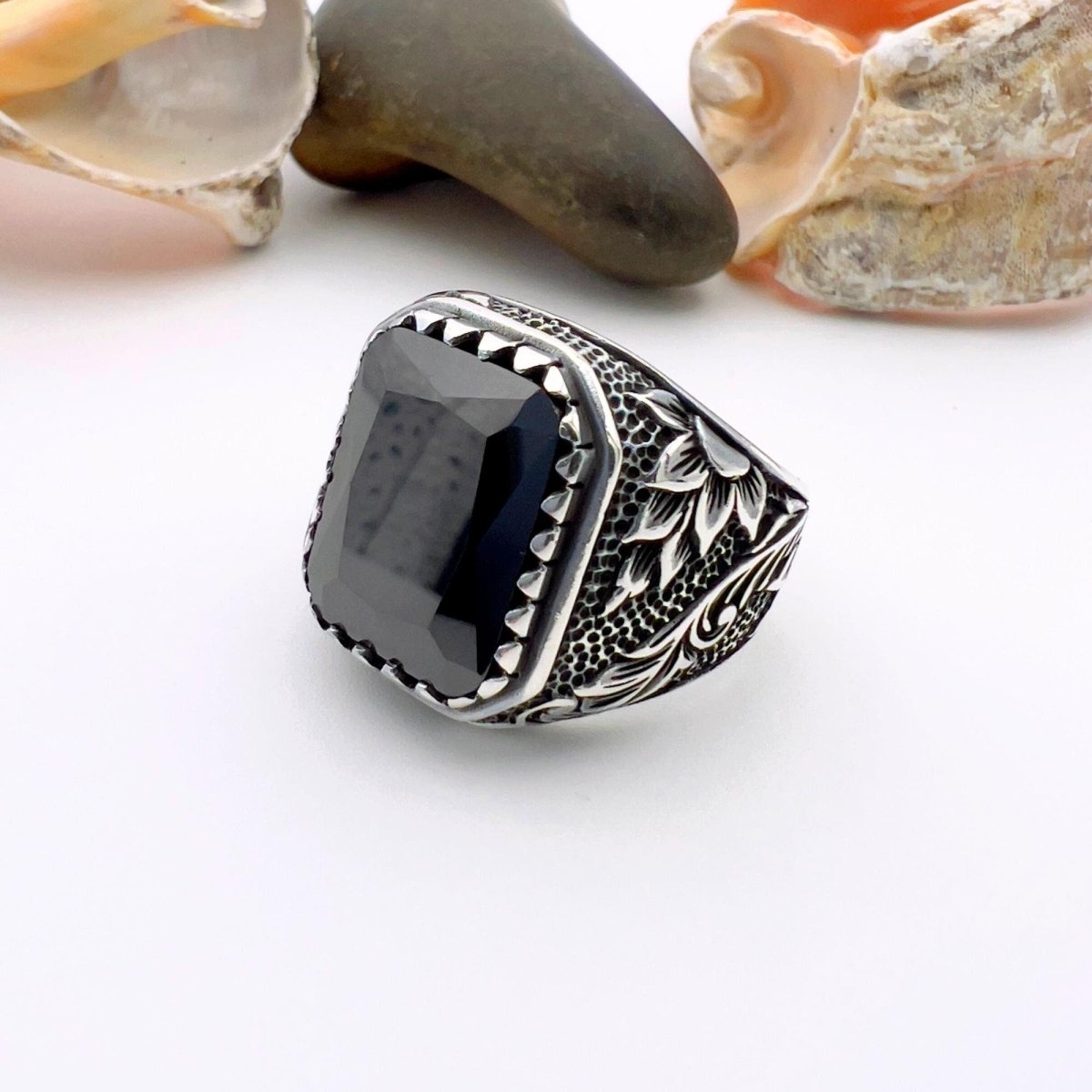 Turkish Handmade 925 Sterling Silver Men's Ring | Natural Black Onyx Stone | Unique Gift - TryAladdin