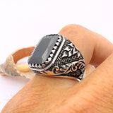 Turkish Handmade 925 Sterling Silver Men's Ring | Natural Black Onyx Stone | Unique Gift - TryAladdin