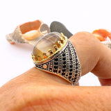 Turkish Handmade Brown Oval Agate Men's Ring - 925 Sterling Silver Ottoman Style Jewelry - TryAladdin