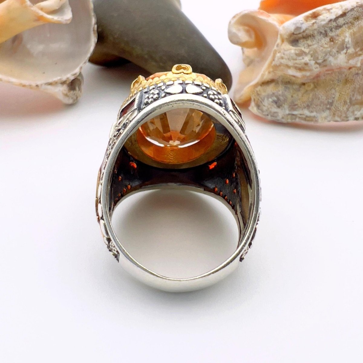 Turkish Handmade Dagger Design Men's Champagne Citrine 925 Sterling Silver Ring - TryAladdin