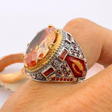 Turkish Handmade Dagger Design Men's Champagne Citrine 925 Sterling Silver Ring - TryAladdin