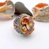 Turkish Handmade Dagger Design Men's Champagne Citrine 925 Sterling Silver Ring - TryAladdin