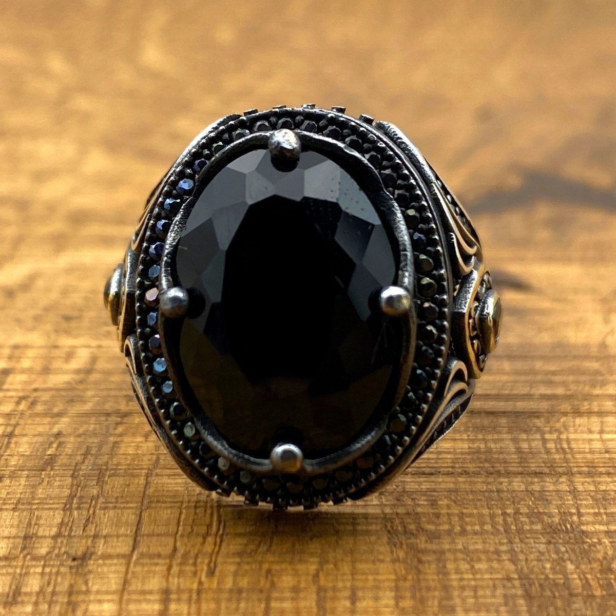 Turkish Handmade Men's 925 Sterling Silver Black Onyx Ring - Artisan Statement Jewelry Gift for Him - TryAladdin