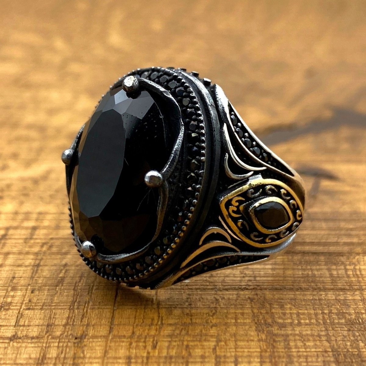 Turkish Handmade Men's 925 Sterling Silver Black Onyx Ring - Artisan Statement Jewelry Gift for Him - TryAladdin