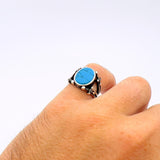 Turkish Handmade Men's 925 Sterling Silver Turquoise Sword Statement Ring - Unique Gift - TryAladdin