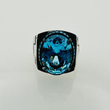 Turkish Handmade Men's Aquamarine Oval Ring - TryAladdin