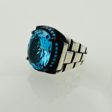 Turkish Handmade Men's Aquamarine Oval Ring