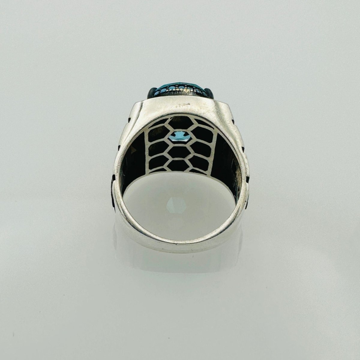 Turkish Handmade Men's Aquamarine Oval Ring