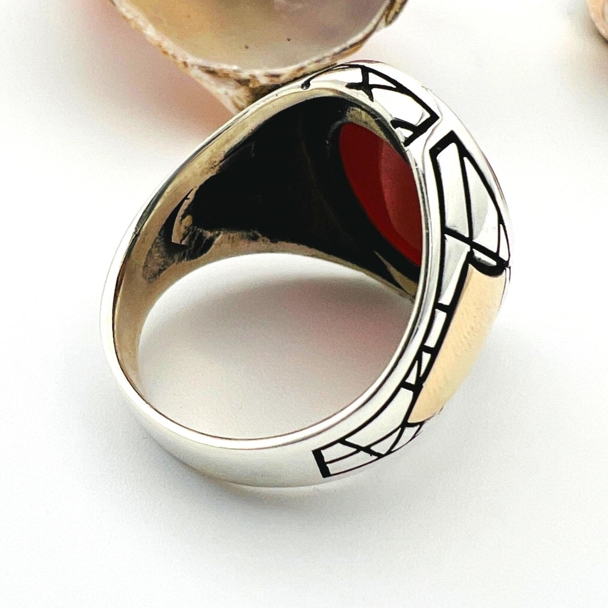 Turkish Handmade Men's Red Agate 925 Sterling Silver Statement Ring - TryAladdin