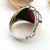 Turkish Handmade Men's Red Agate 925 Sterling Silver Statement Ring - TryAladdin