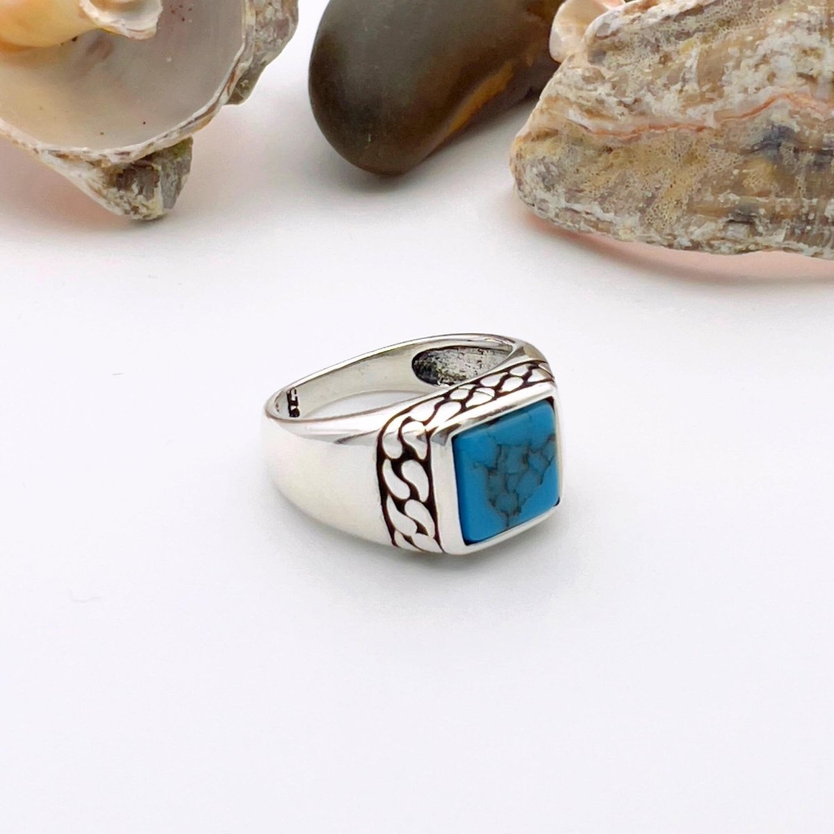 Turkish Handmade Ottoman Style 925 Sterling Silver Men's Turquoise Ring - Unique Gift - TryAladdin