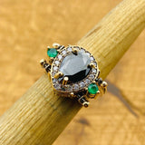 Turkish Handmade Reversible Emerald & Onyx 925 Sterling Silver Ring - TryAladdin