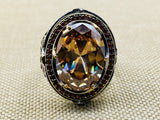 Turkish Handmade Sterling Silver Men's Ring with Champagne Citrine Gemstone - TryAladdin