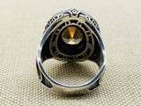 Turkish Handmade Sterling Silver Men's Ring with Champagne Citrine Gemstone - TryAladdin
