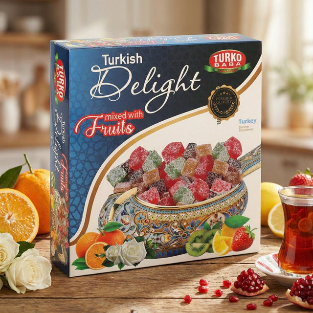 TURKOBABA Gourmet Coconut Coated Mixed Fruit Turkish Delight - 550g - TryAladdin
