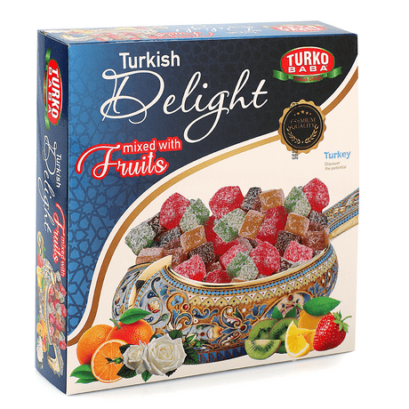TURKOBABA Gourmet Coconut Coated Mixed Fruit Turkish Delight - 550g - TryAladdin