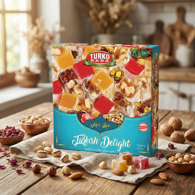 TURKOBABA Premium Assorted Mixed Nuts Turkish Delight - 550g - TryAladdin