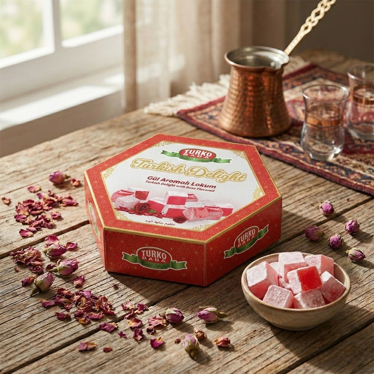 TURKOBABA Premium Rose Flavored Turkish Delight Loukoum - 250g - TryAladdin