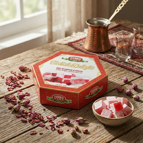 TURKOBABA Premium Rose Flavored Turkish Delight Loukoum - 250g - TryAladdin