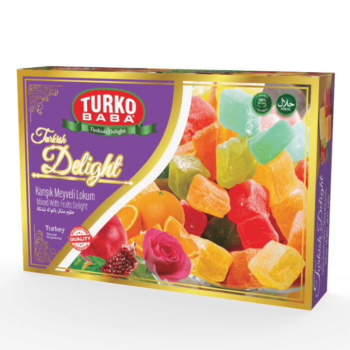 TURKOBABA Professional Mixed Fruit Turkish Delight Assorted Flavor Premium Loukoum - 225g - TryAladdin