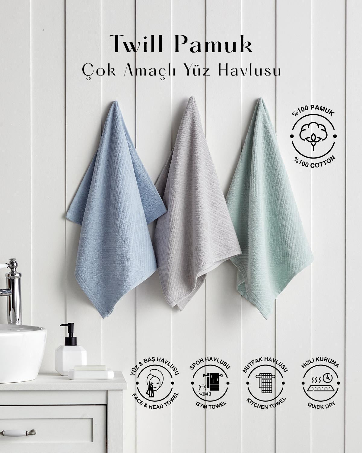 Premium Twill Cotton Face Towel Light Grey