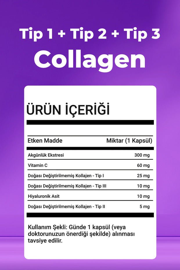 Type 1, 2, 3 Collagen, Hyaluronic Acid & Vitamin C - 60 Capsules - TryAladdin