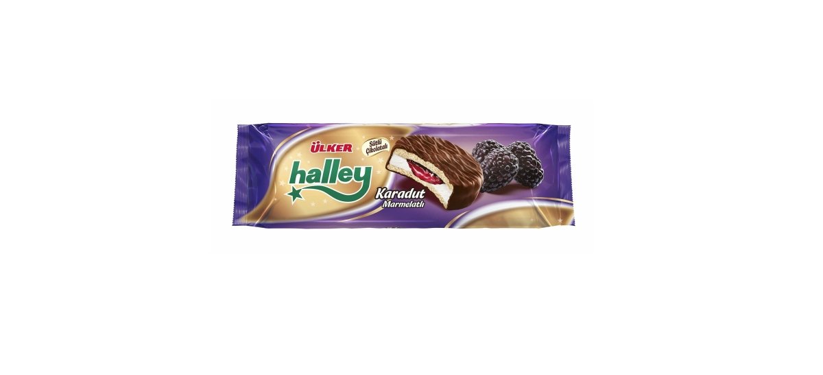 Ulker | Halley Milk Chocolate Covered Sandwich Biscuits Filled with Black Mulberry Jam 7x33.7g