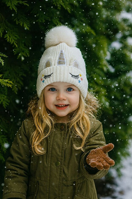 Unicorn Pom - Pom Beanie - Fleece Lined - TryAladdin