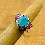 Unique Reversible Ruby and Turquoise Ring