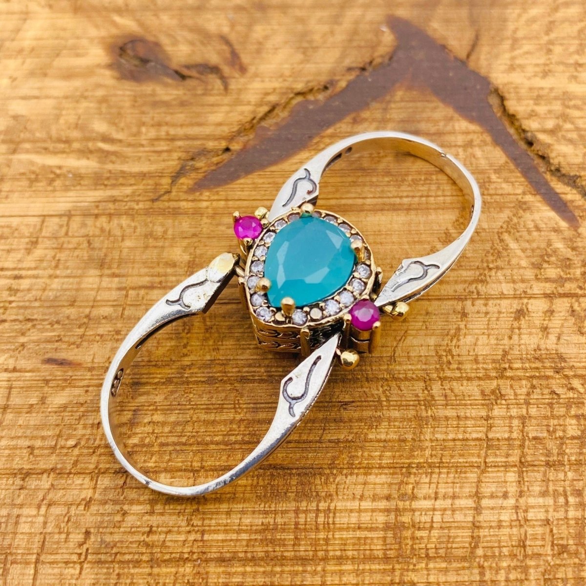 Unique Reversible Ruby and Turquoise Ring