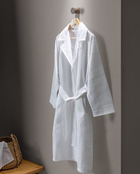 Unisex 100% Cotton Luxury Bathrobe - Soft Absorbent Spa Robe, White - TryAladdin