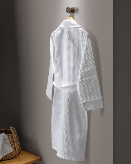 Unisex 100% Cotton Luxury Bathrobe - Soft Absorbent Spa Robe, White - TryAladdin