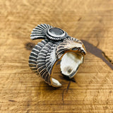 Unisex Adjustable Eagle Silver Ring with Black Onyx Stone