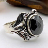 Unisex Black Onyx Stone Silver Ring