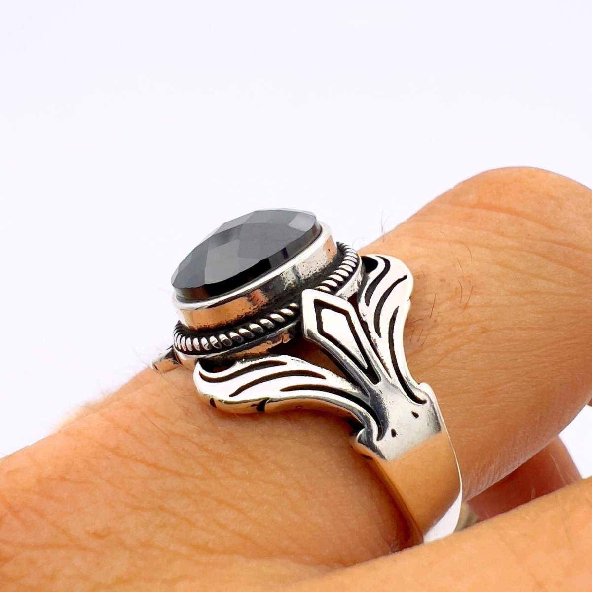 Unisex Black Onyx Stone Silver Ring