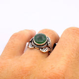 Unisex Green Emerald Silver Ring