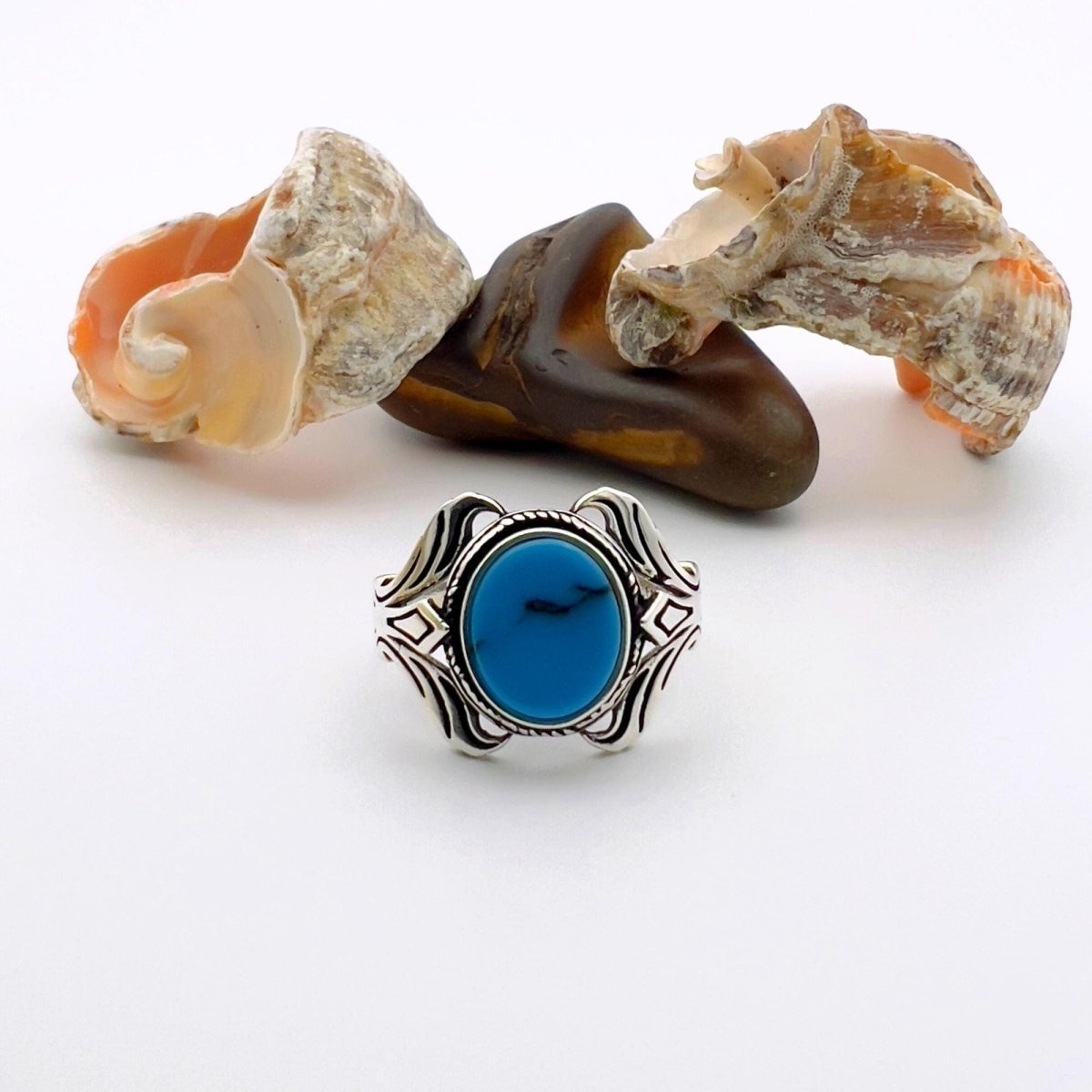 Unisex Handmade 925 Sterling Silver Blue Turquoise Oval Ring - TryAladdin