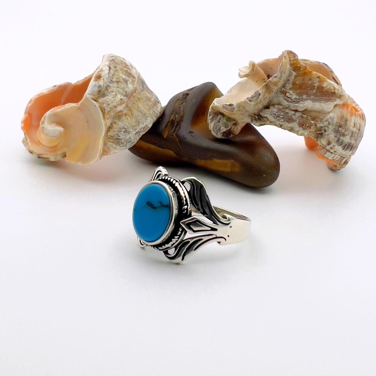 Unisex Handmade 925 Sterling Silver Blue Turquoise Oval Ring - TryAladdin