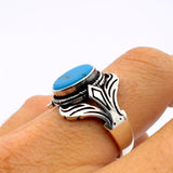 Unisex Handmade 925 Sterling Silver Blue Turquoise Oval Ring - TryAladdin