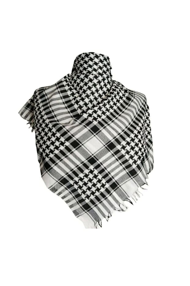 Unisex Keffiyeh Scarf - Black & White Plaid - TryAladdin