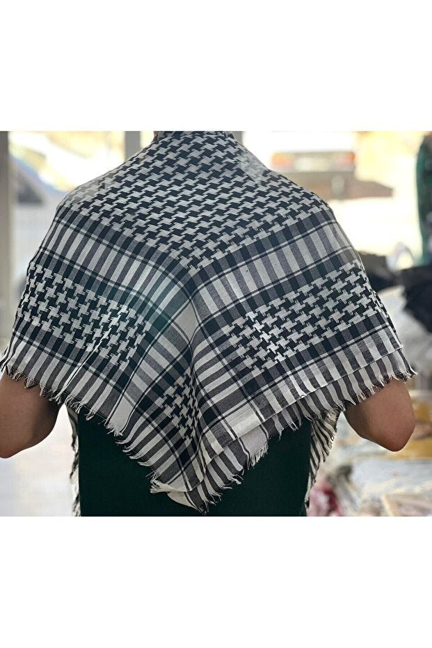 Unisex Keffiyeh Scarf - Black & White Plaid - TryAladdin